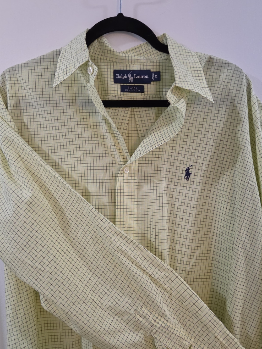 Ralph Lauren Men's Pale Green Check Button-Down Shirt with Navy Logo